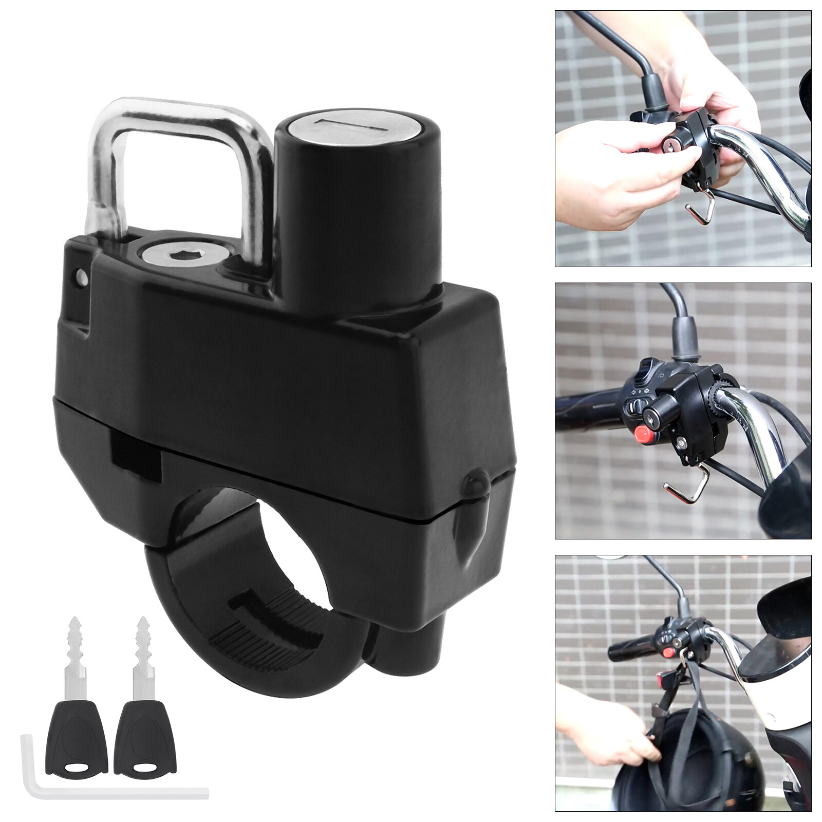 Motorcycle Helmet Lock Handlebar 22mm-25mm Anti-theft Security Motorbike 2 Keys