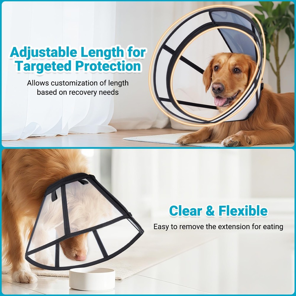 Dog Cone, Transparent Recovery Collar for Large Medium Small Pets, Adjustable...