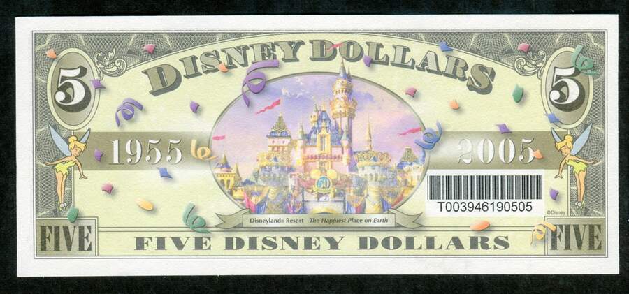 DISNEY 5 DOLLARS, 2005D, WITH BAR CODE, UNCIRCULATED