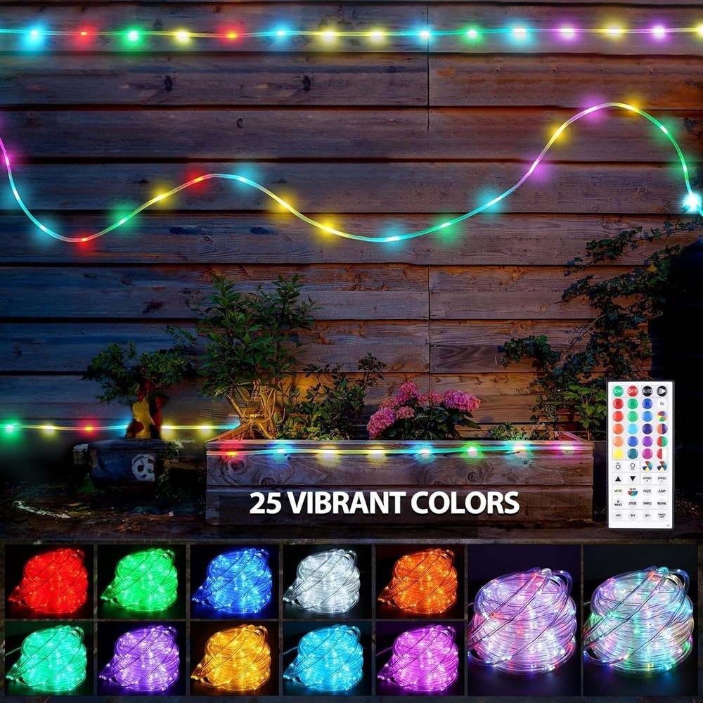 Waterproof 100ft LED Rope Lights Outdoor 300 LEDs Remote Control Timer