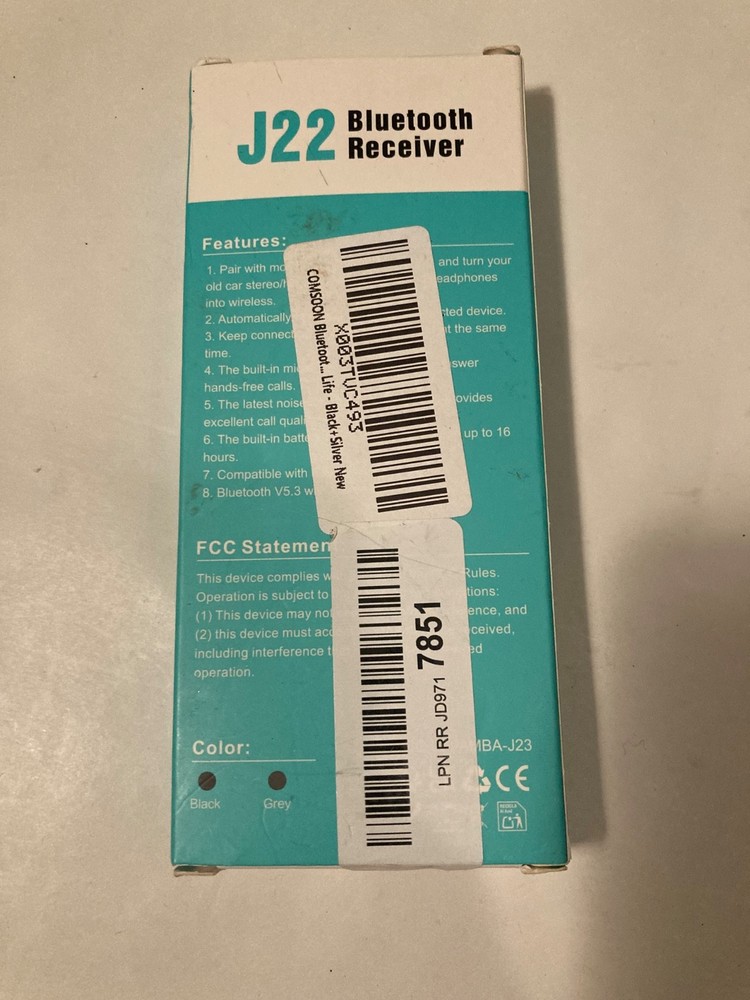 J22 Bluetooth 5.0 Receiver Car, Noise Cancelling Bluetooth AUX Adapter Brand New