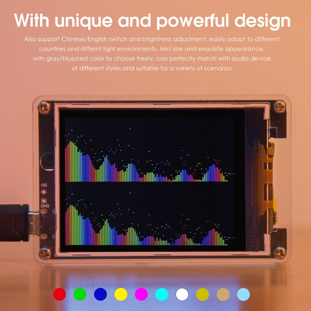 MIC+LINE Sound Level Meter Clock Stereo Audio Display Music Spectrum Visualizer