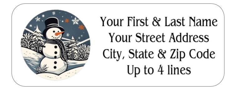 150 Christmas Round Snowman Scene Mailing Return Address Labels Personalized