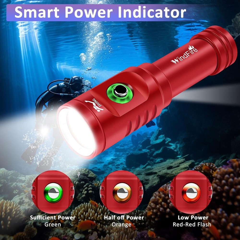 WINDFIRE TS08 Dive Light Super Bright, Scuba Flashlight Red-TS08