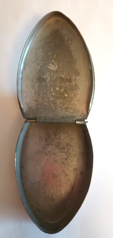 Antique Pewter Snuff Box Hinged Monogram Etched Decorated