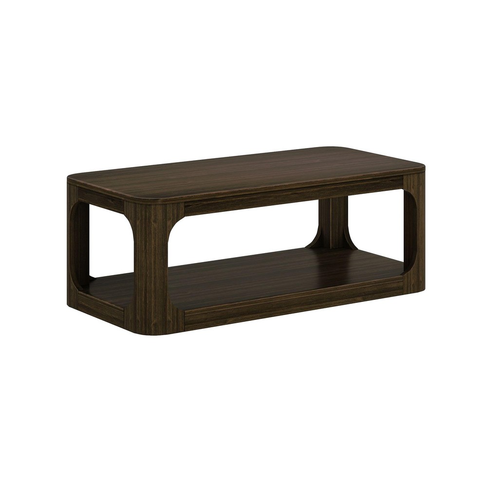 Forma Coffee Table, Solid Wood 48 Inch Modern Coffee Table with Shelf, Contem...