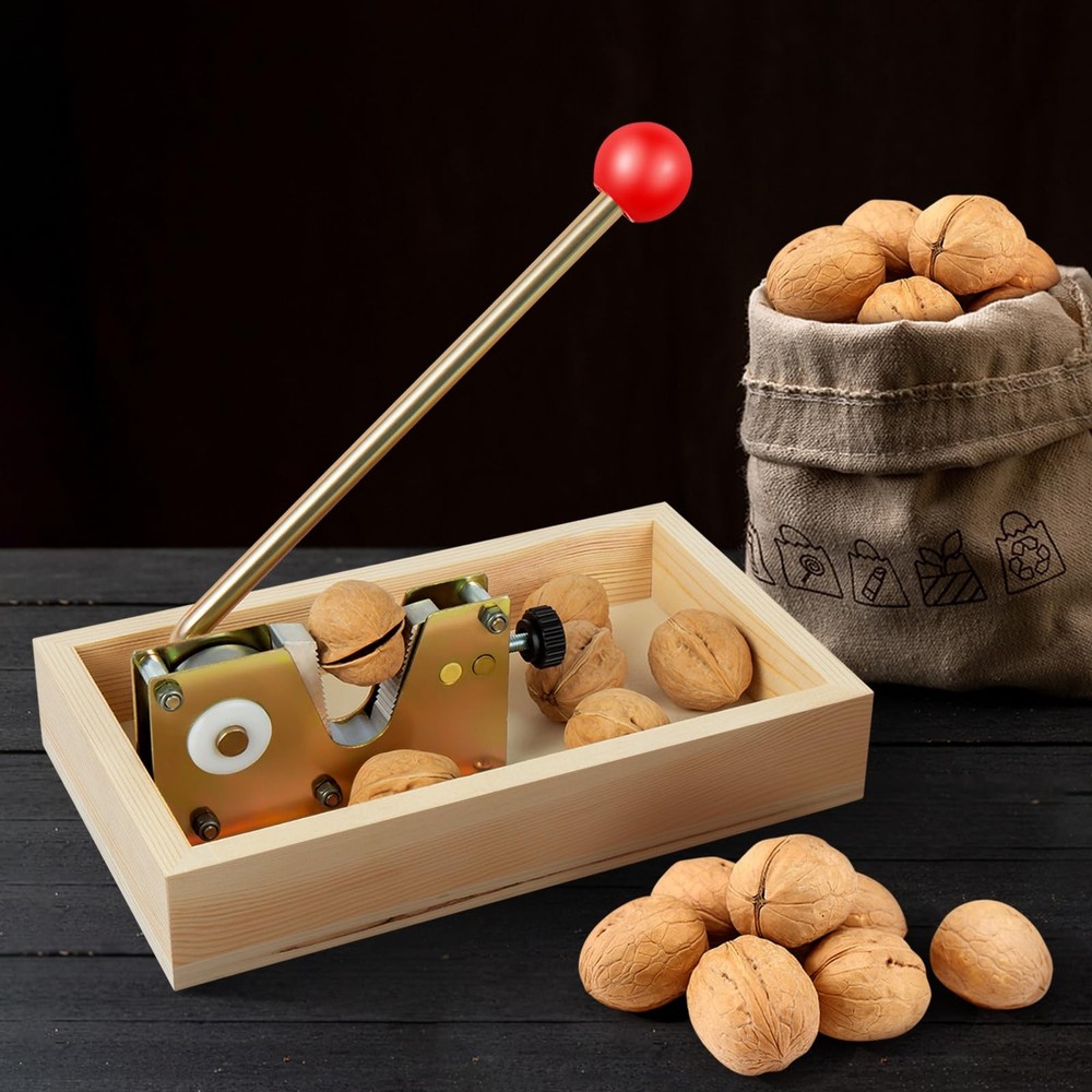 Nutcracker Tool Heavy Duty Nut Cracker with Wooden Base Adjustable Nut Tongs Man