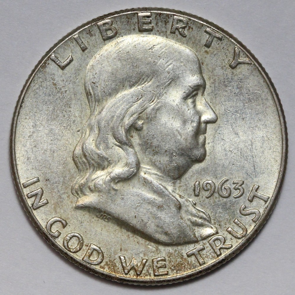 1963 50c Franklin Silver Half Dollar - RAW - Slight Toning