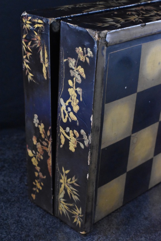 Fancy Antique Lacquer Chess and Checkers Playing Board