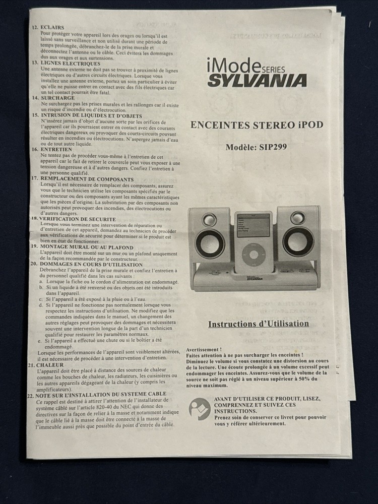 Sylvania iMode SIP299 Portable Mini Docking System for iPod Black NEW Open Box