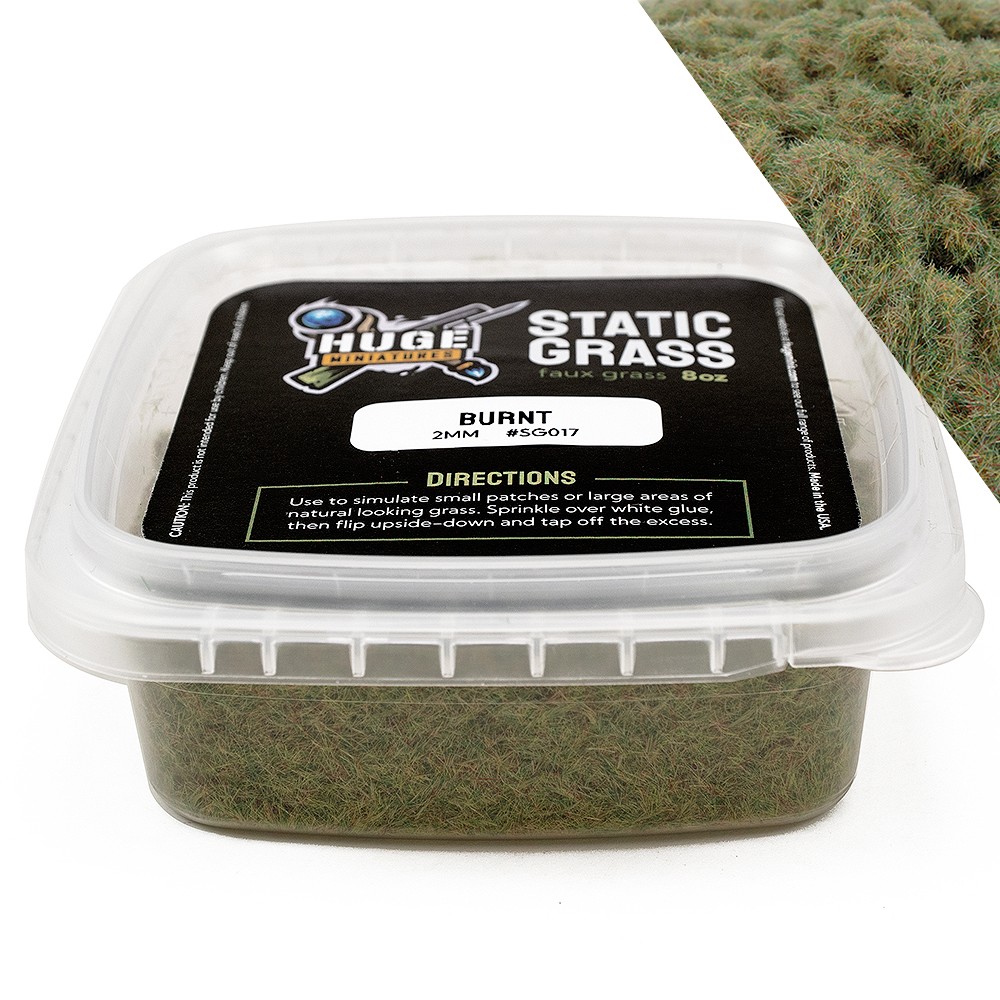 Huge Miniatures Static Grass, Burnt Green 2mm Summer Fall – 8oz Container