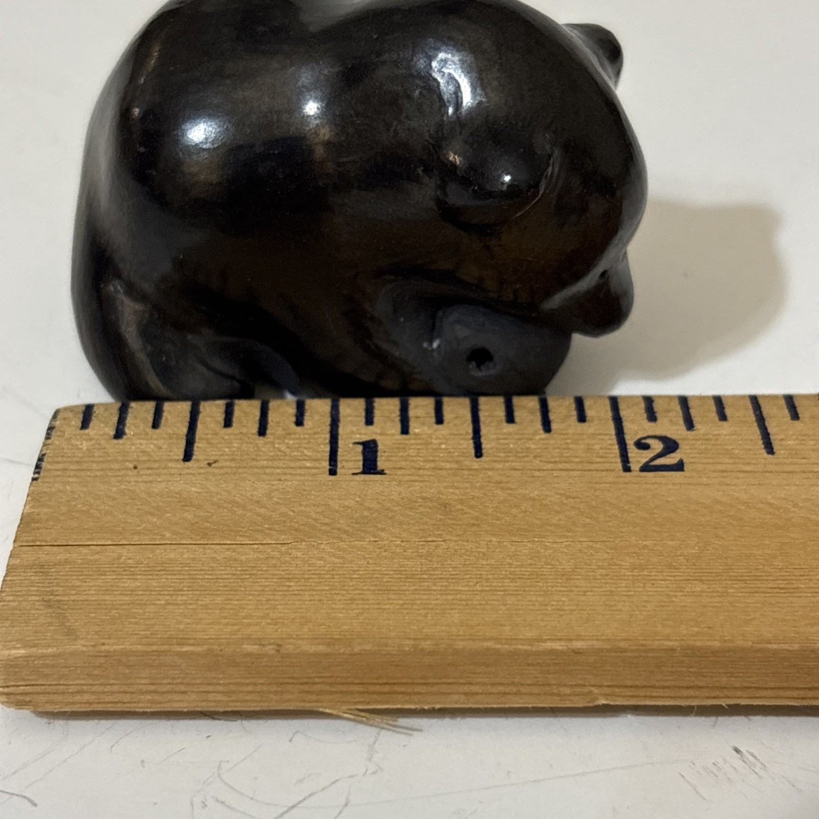 Santa Clara Pueblo Bear with Fish Black Pottery By Dorothy & Paul Gutierrez Art