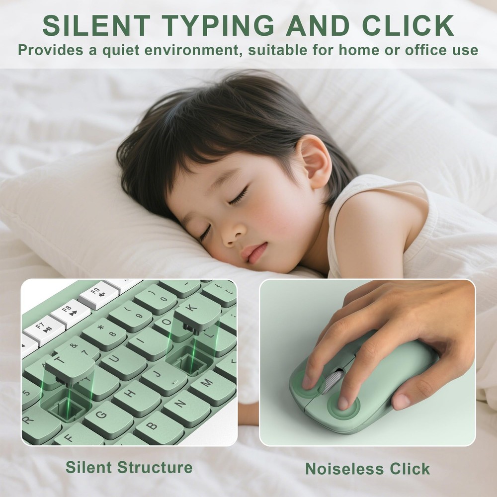 Wireless Keyboard and Mouse Combo, FullSized Wireless Keyboard and Adjustable...