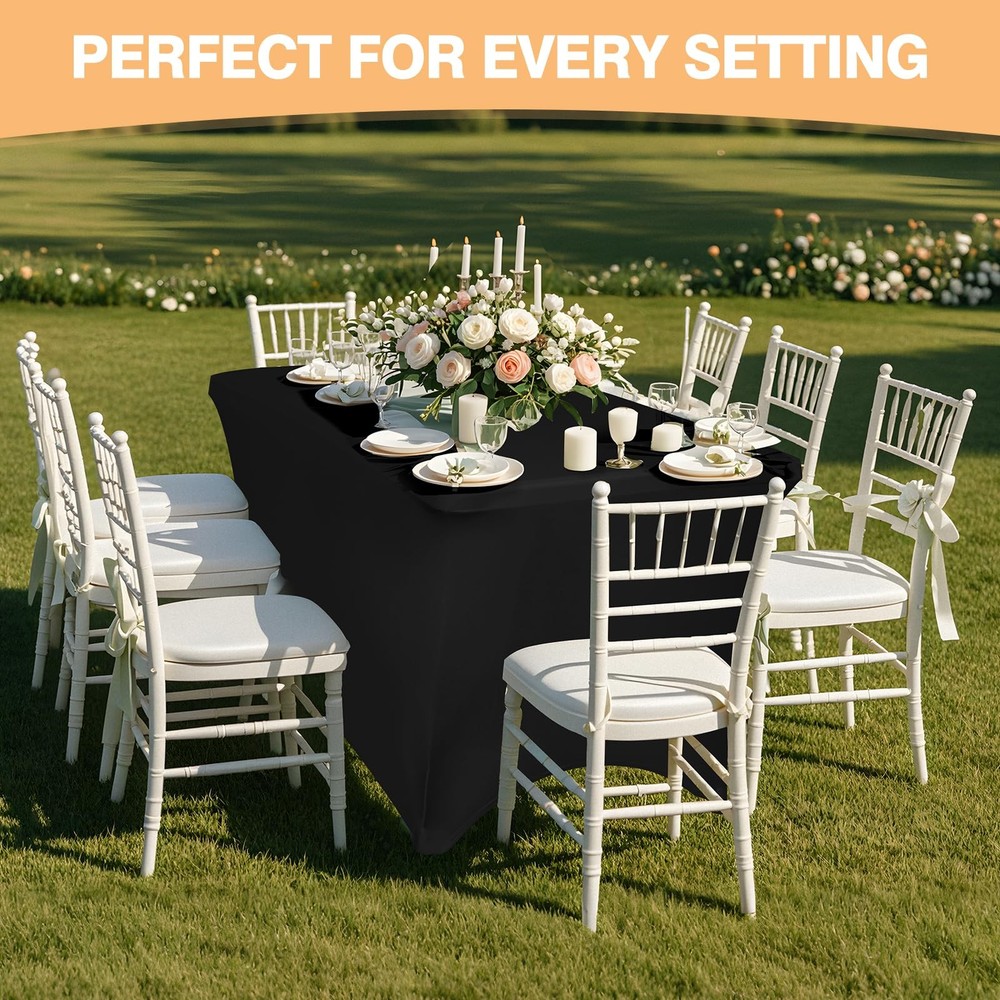 2 Pack 5 Feet Black Spandex Tablecloth for Rectangular Tables Fitted & Stretc...