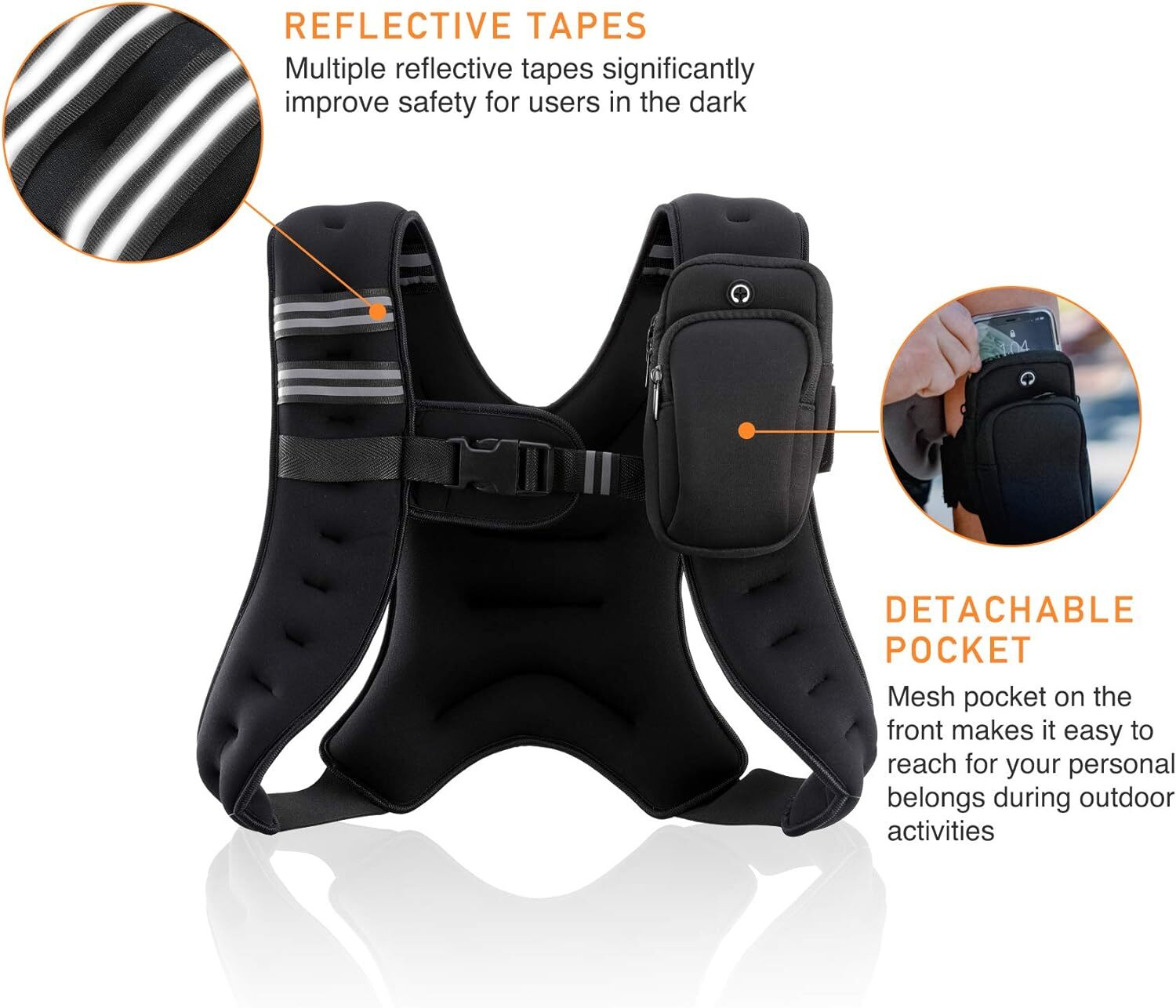 ZELUS Weighted Vest 6lb/8lb/12lb/20lb/25lb/30lb Weight Vest w Reflective Stripe