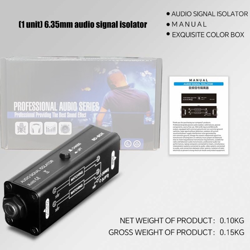 Professional 6.35mm Audios Ground Looping Noise Isolator Filter Metal