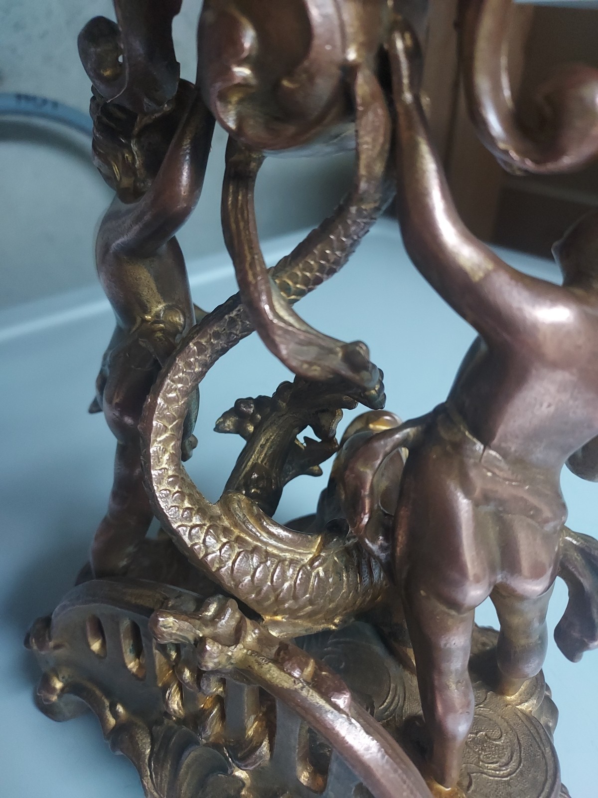 Antique Art Nouveau 15" Gilt Clock With New Battery Powered Quartz Insert NICE!