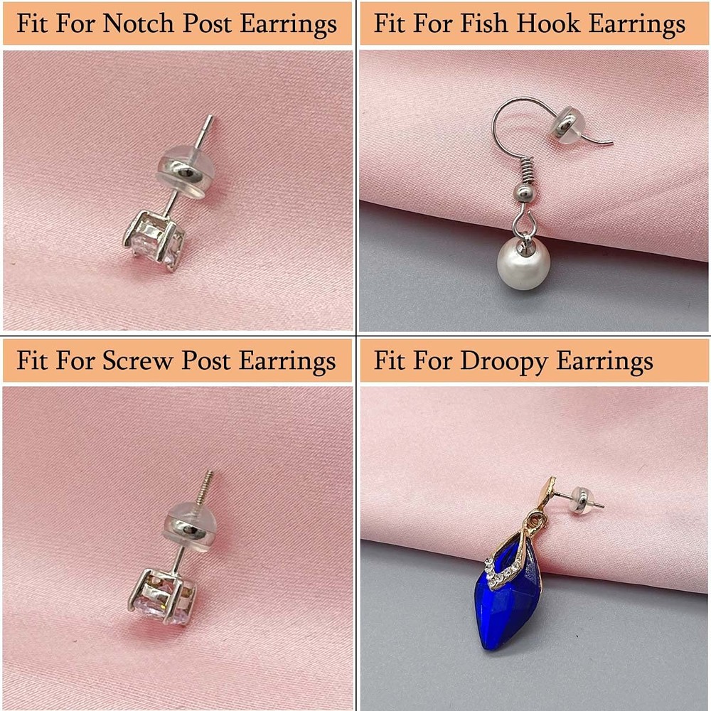 DELECOE 12pcs White Gold Soft Silicone Earring Backs for Studs Silver Belt