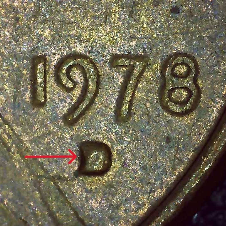 1978 D Lincoln Penny error filled mintmark