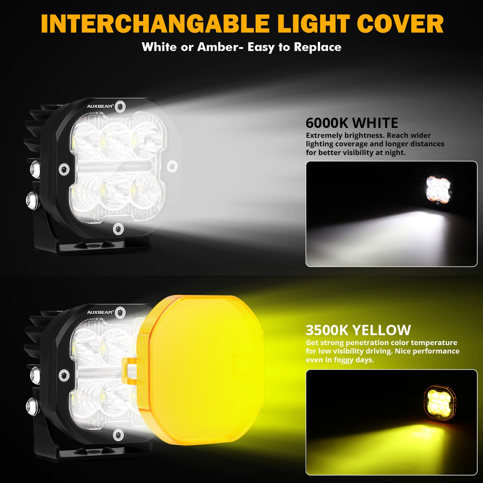 AUXBEAM 3" 84W LED Driving Light Pods Spot Fog Ditch Work Lamp DRL & Turn Signal