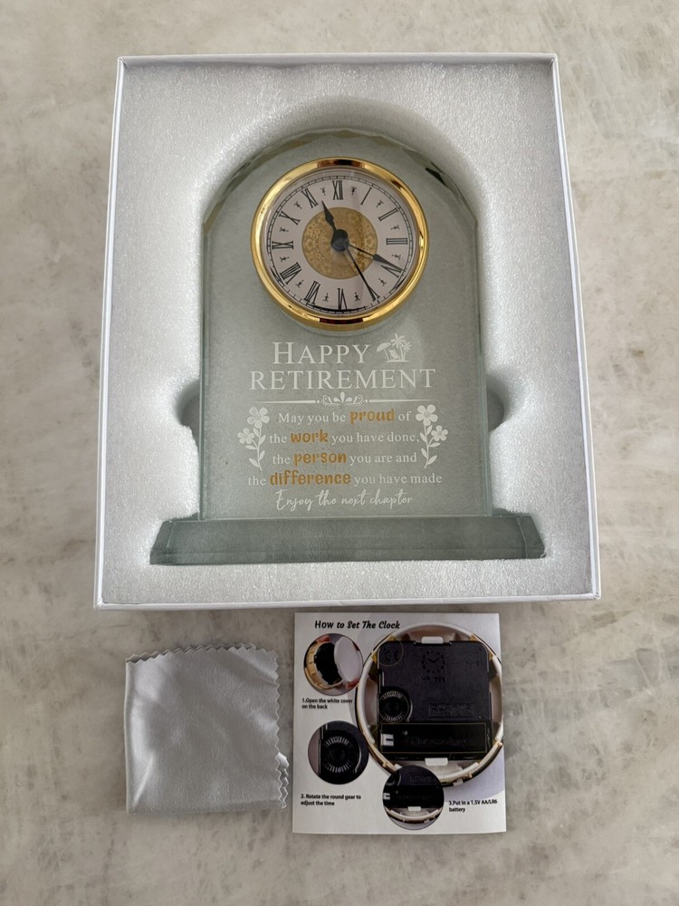 Retirement Clock Gift Glass Quartz
