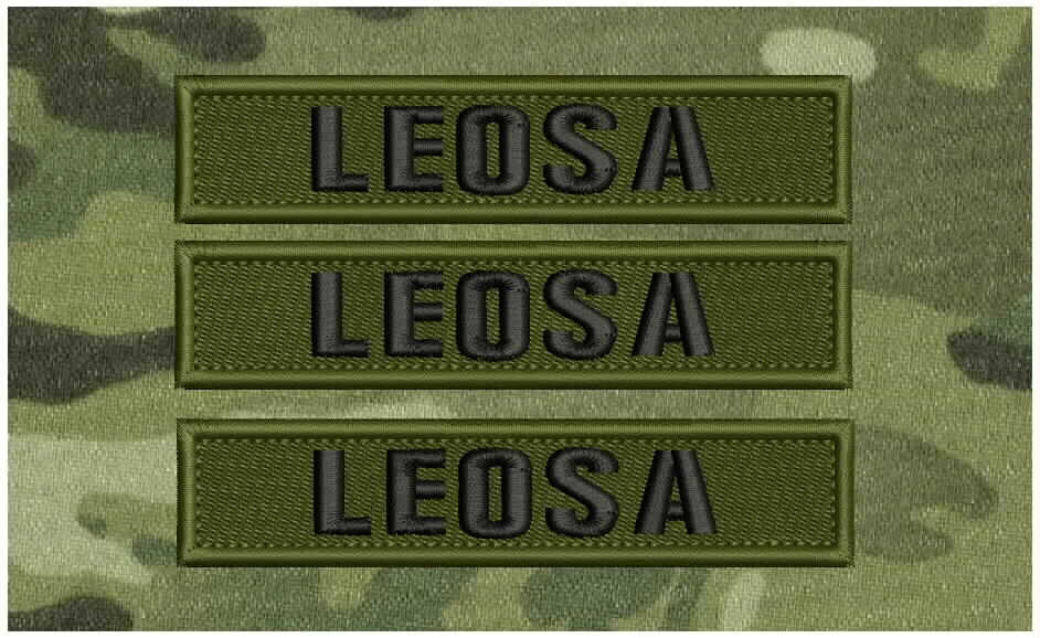 LEOSA  EMB PATCH 1X5  HOOK ON BACK BLACK PN OD GREEN
