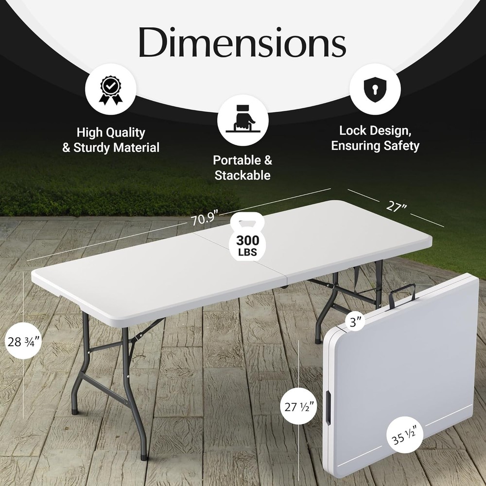 6FT Folding Table with Handle, Heavy Duty Portable Table