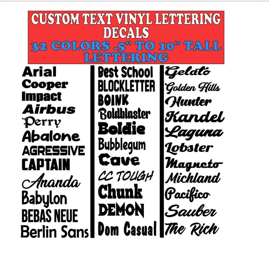 Custom Text Vinyl Lettering Transfer Sticker Decals Any Text-Numbers-Any Font
