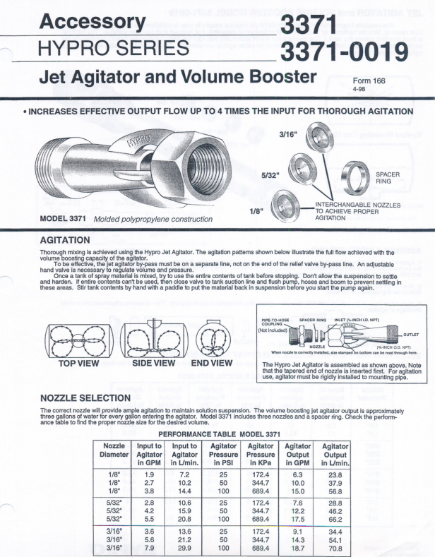 3371-0019 Hypro Jet Agitator