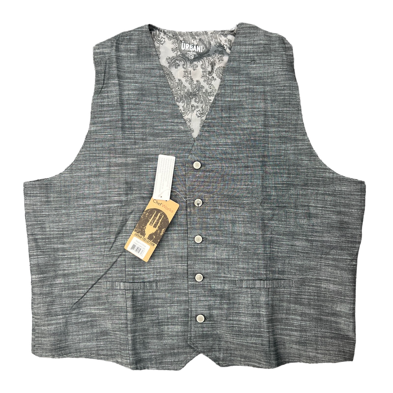 Chef Works Waitstaff Vest Mens 2XL XXL Gray Button Up Urban Collection Server