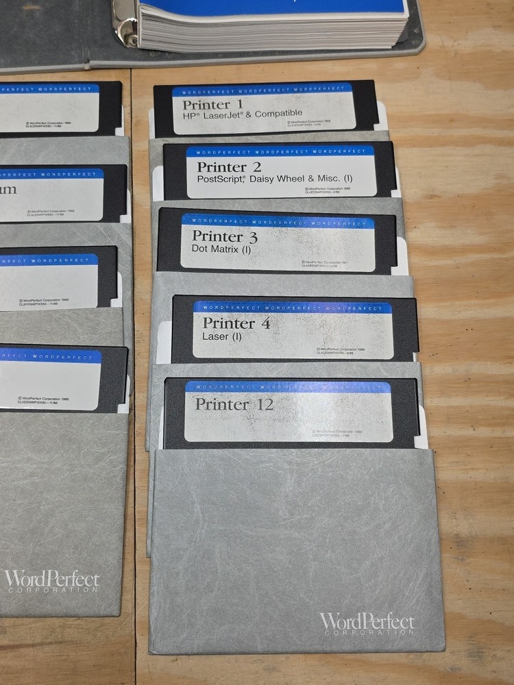 WordPerfect 1988 Installation Set - 5.25” Disks - Manual & Reference - Untested