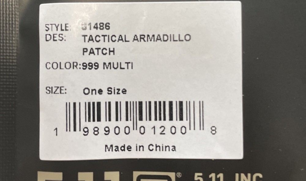*BRAND NEW* 5.11 TACTICAL ARMADILLO PATCH HOOK BACKING