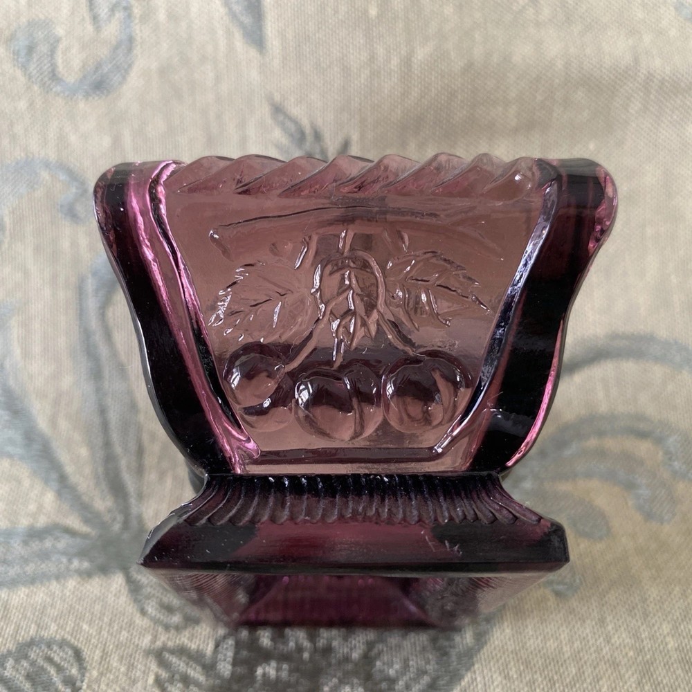 Master Open Salt Dip Purple Glass Cherry Cherries EAPG Pattern Footed