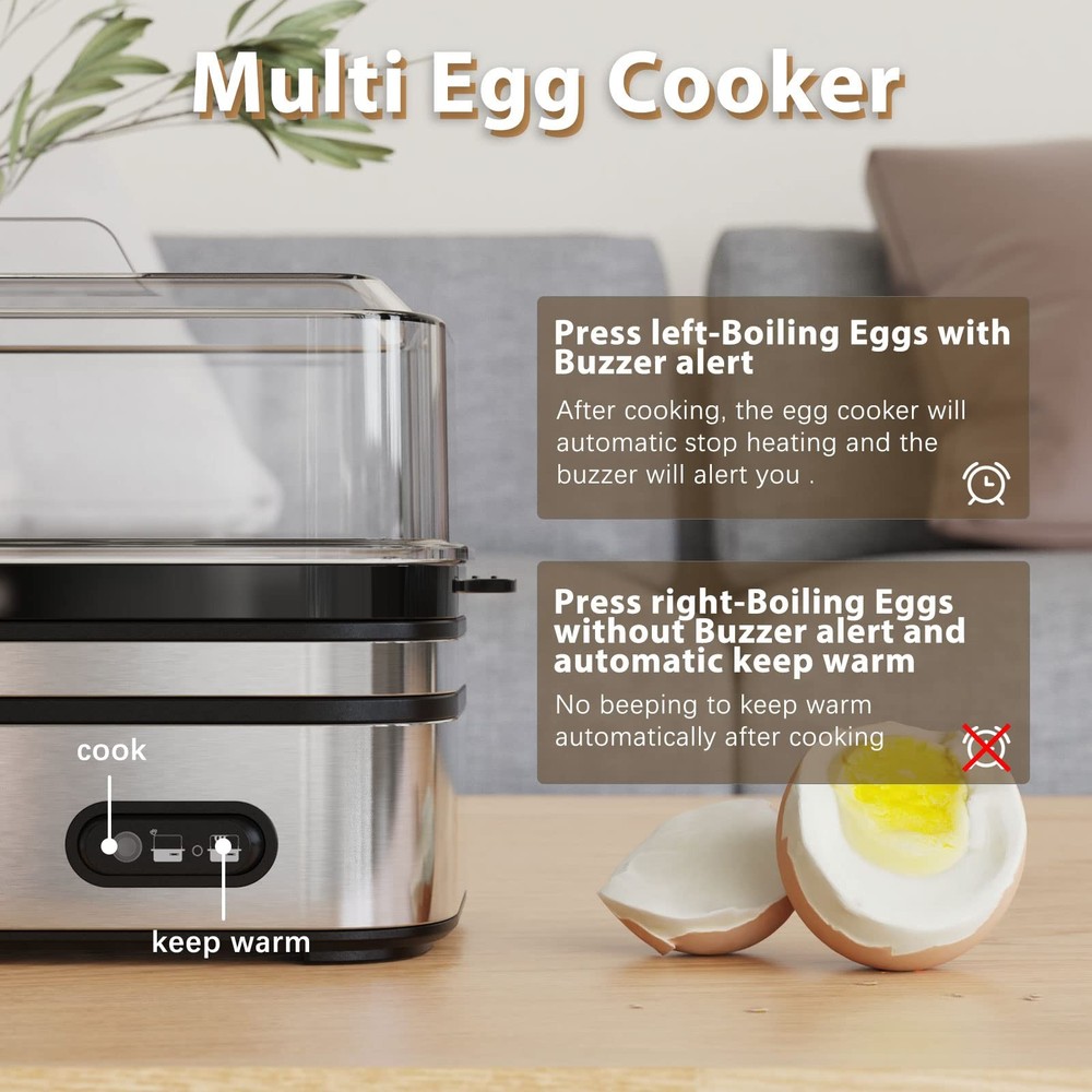 Evoloop Rapid Egg Cooker Electric 6 Eggs Capacity, Soft, Medium, Hard Silver