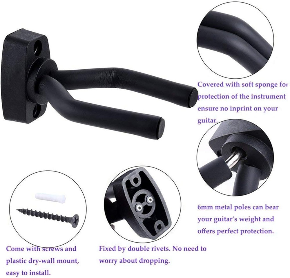 2-Pack Guitar Wall Mount Hangers - Adjustable, Non-Marring Wall Hooks for Gui...