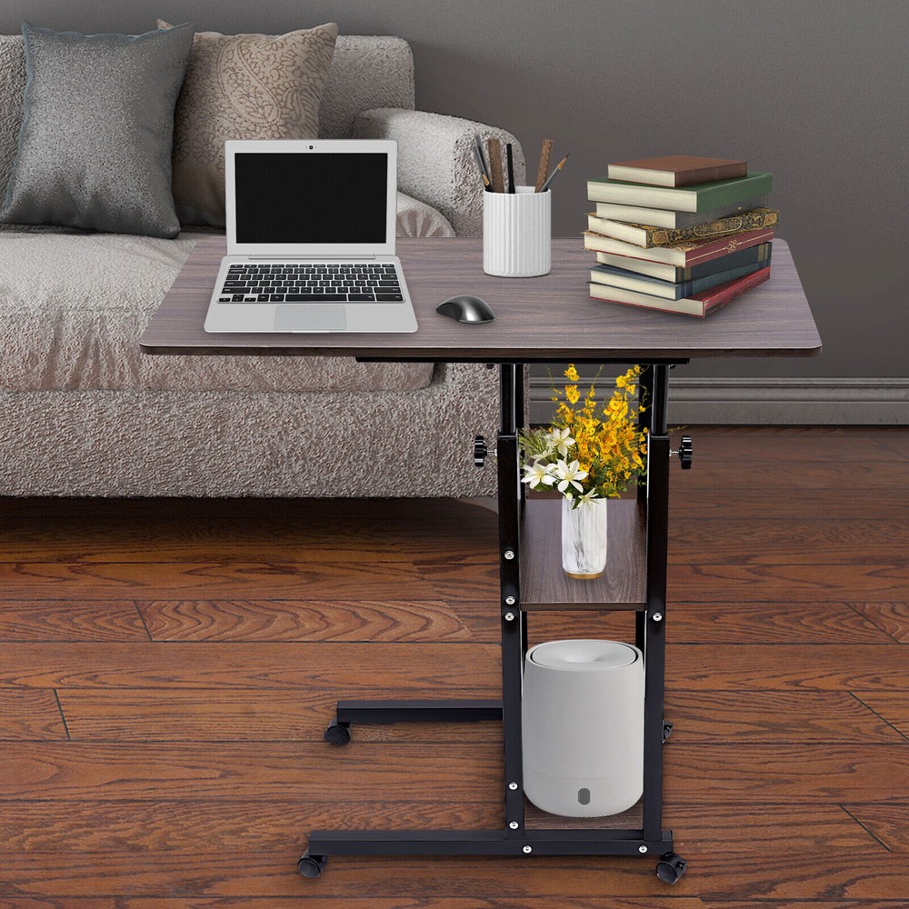 Adjustable C-Shaped Side Table with Wheels for Ergonomic Comfort