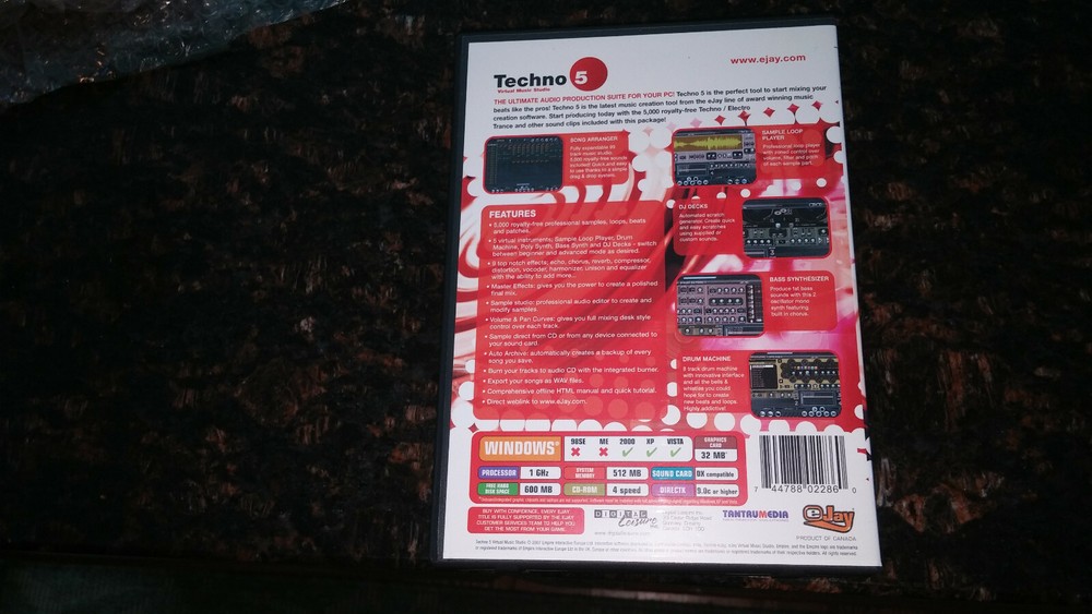 Techno 5 Virtual Music Studio Software by eJay Make Your Own Music! EUC