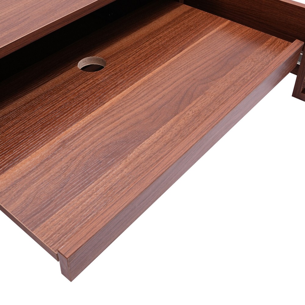 Brown/Black Wall-Mounted PC Table Floating Computer Desk W/ 2 Drawer 120lbs Load