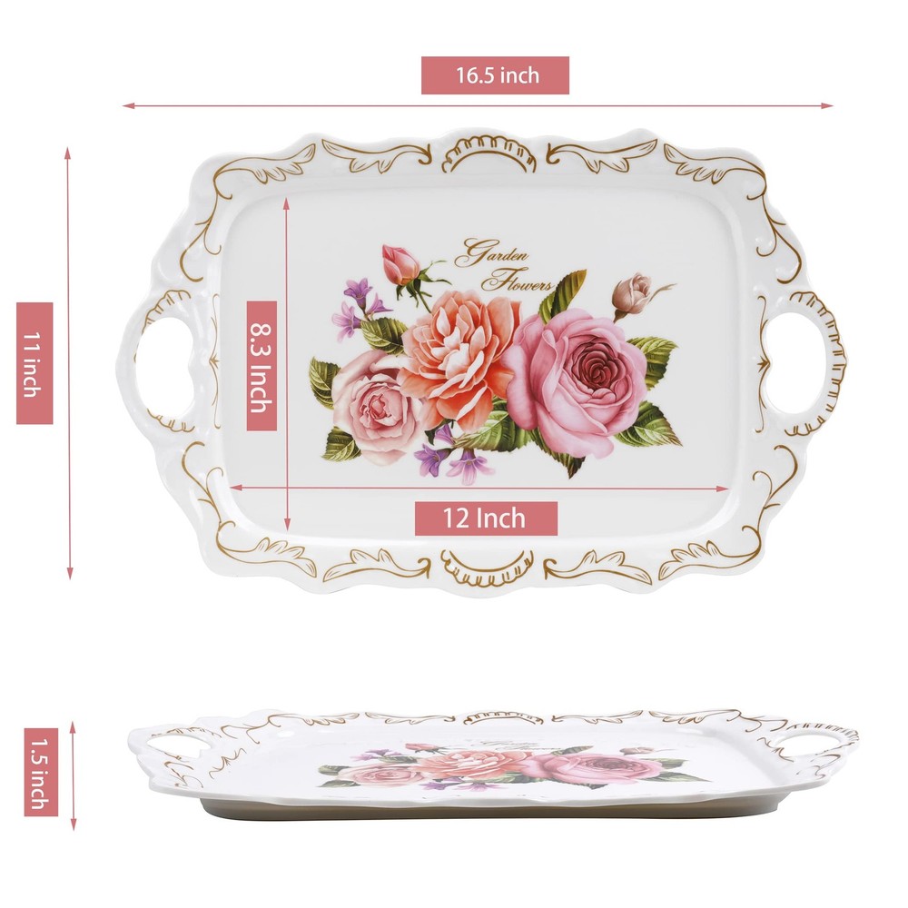 Nicunom 3 Pack Serving Trays with Handles, 16" L x 11" W Rectangular Trays for E