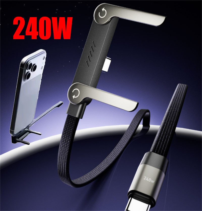 240W 2-in-1 USB C Fast Charg Cable Rotatable Stand Holder Playing While Charging
