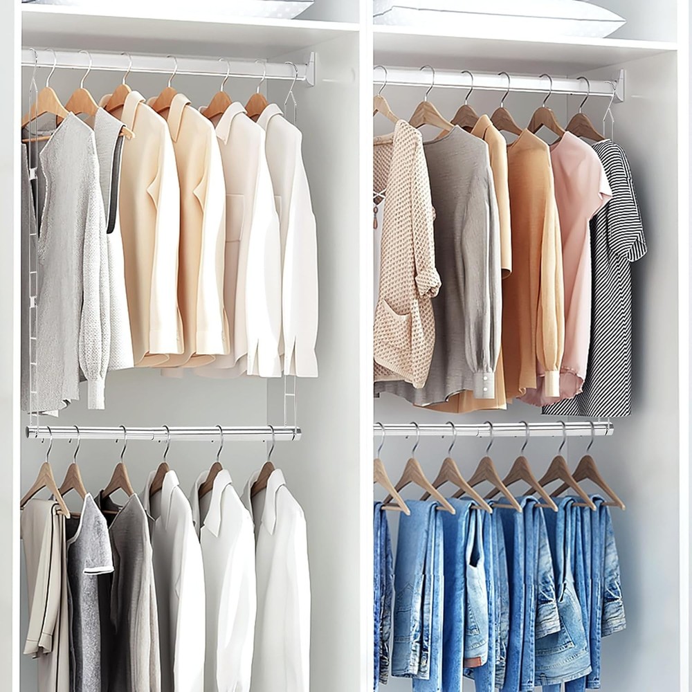 Adjustable Chrome Hanging Closet Rod - Space-Saving Organizer for Versatile Use