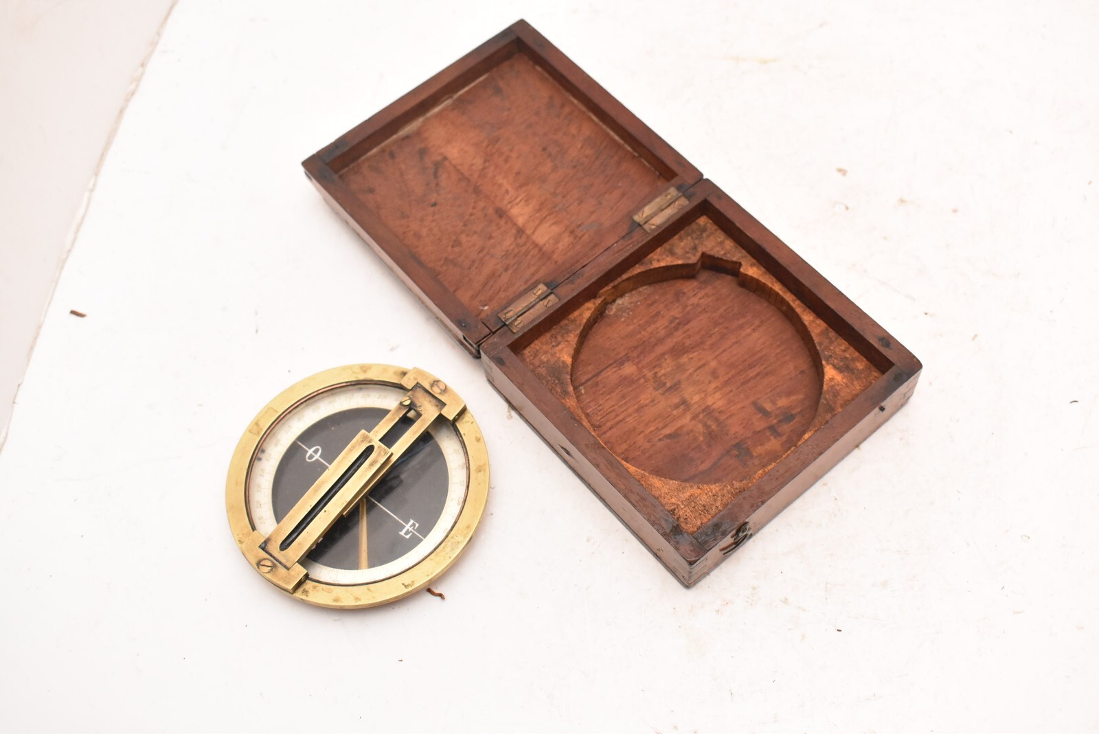 Rare! Antique 1900's Brass Surveying Surveyor's Sight Compass W/ Original Box