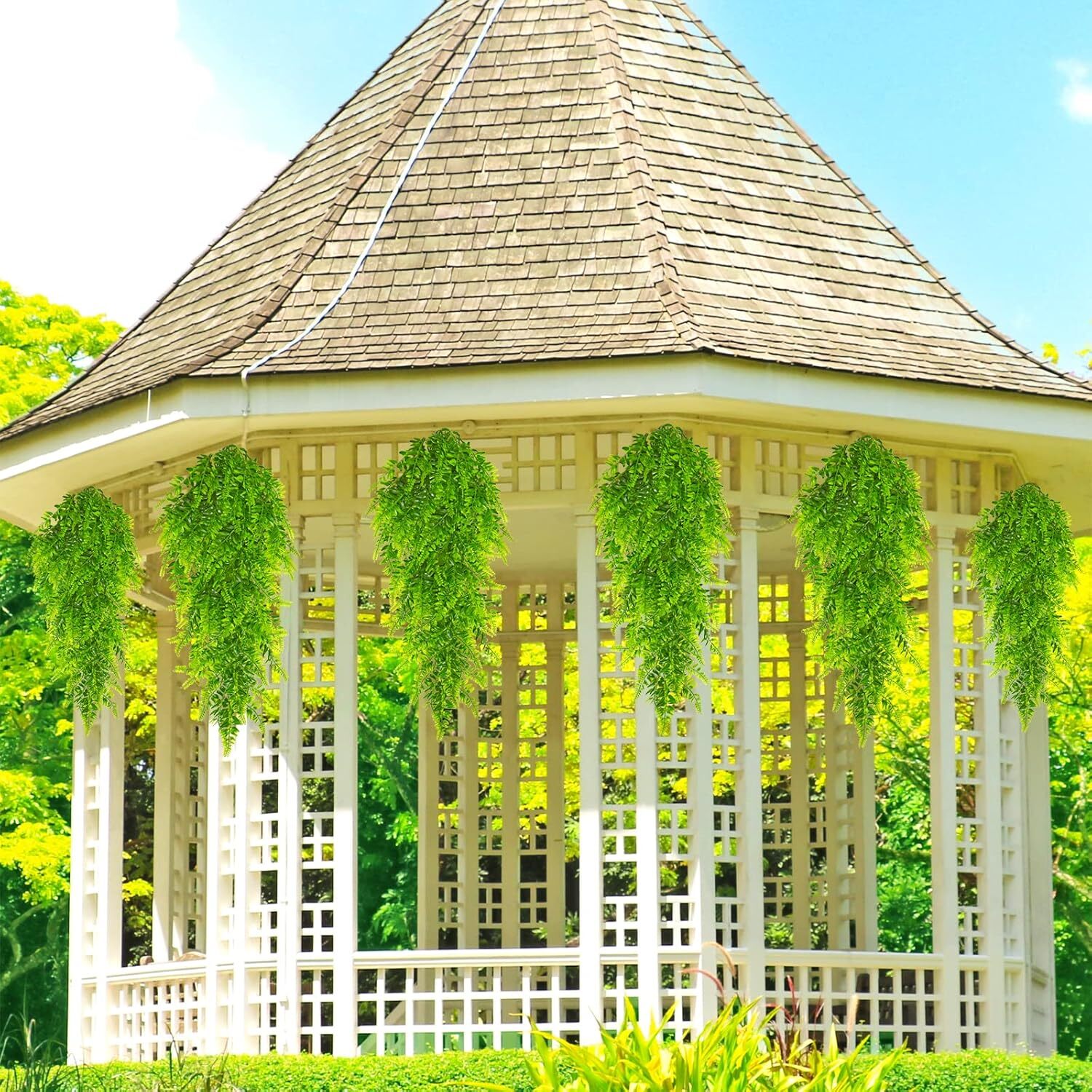 4Pcs Artificial Boston Fern Plant Fake Hanging Trailing Foliage Vine Home Decor