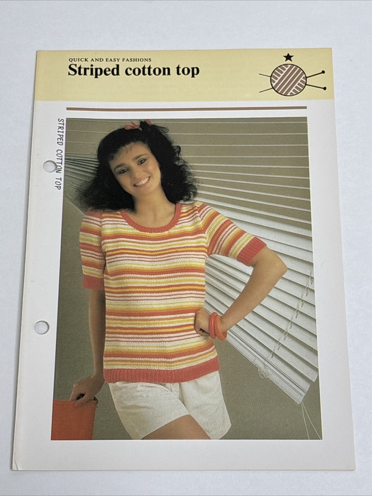 Striped Cotton Top Women's Knitting Pattern Card