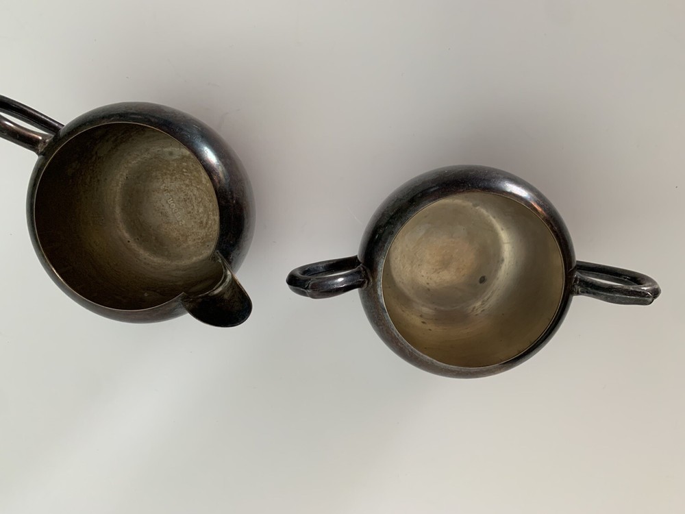 FB Rogers Mini Small Silver Plate Sugar Bowl 2 Side Handles Creamer Vintage