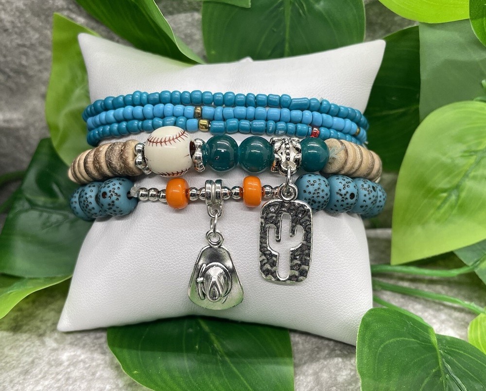 5 PC Handmade Boho Beaded Stackable 7.5” Plus Stretch Bracelet Set New A4907