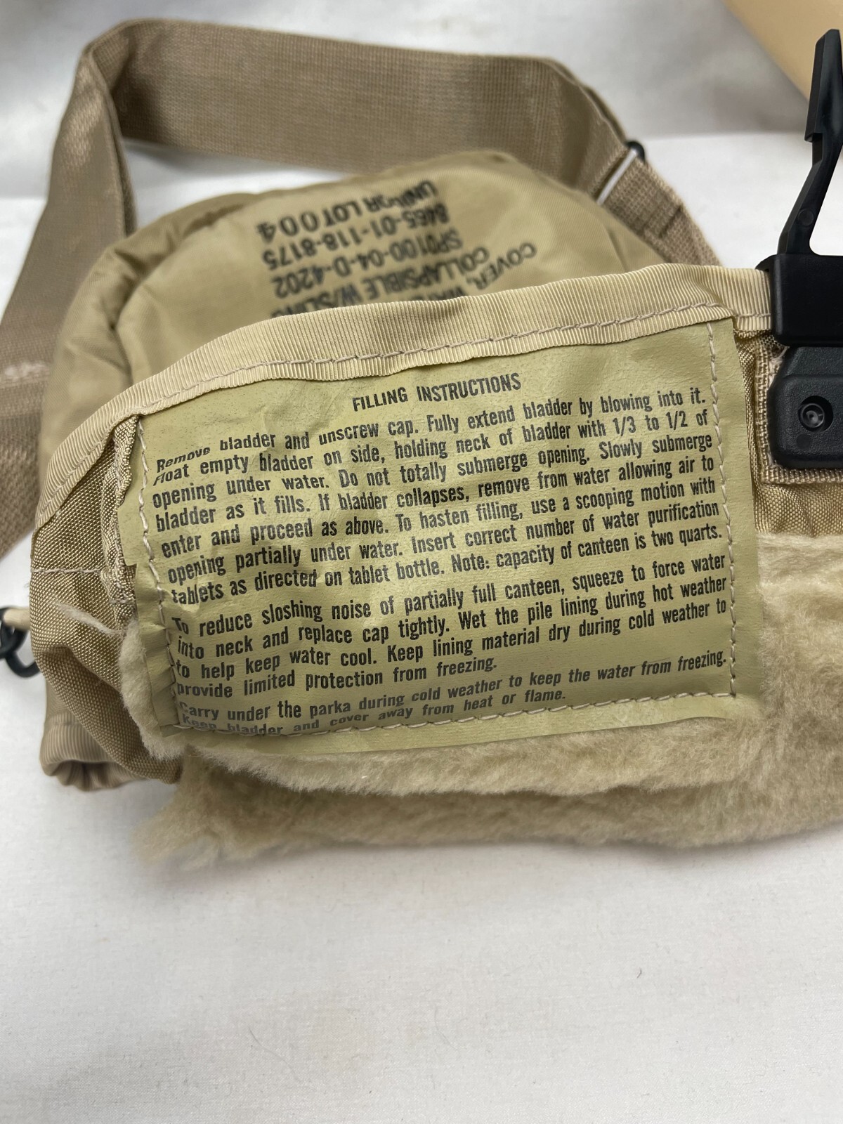 US Military 2 QT Collapsible Water Canteen & Cover Pouch Desert Tan w/ Strap NEW