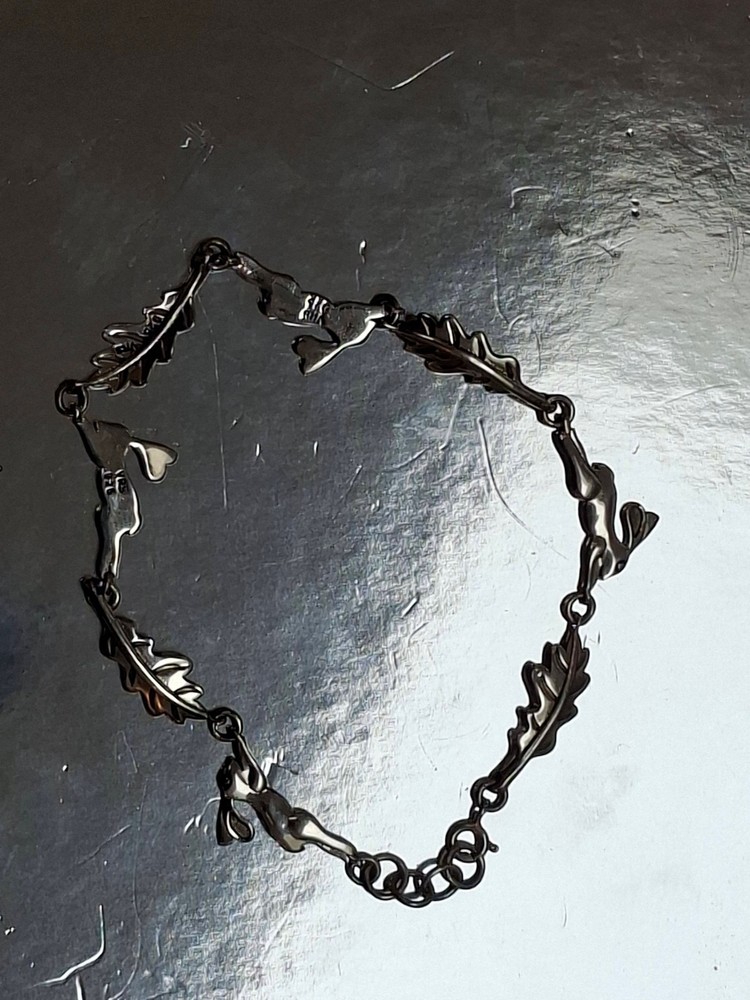 Sterling Silver Hare and Oak Leaf Bracelet