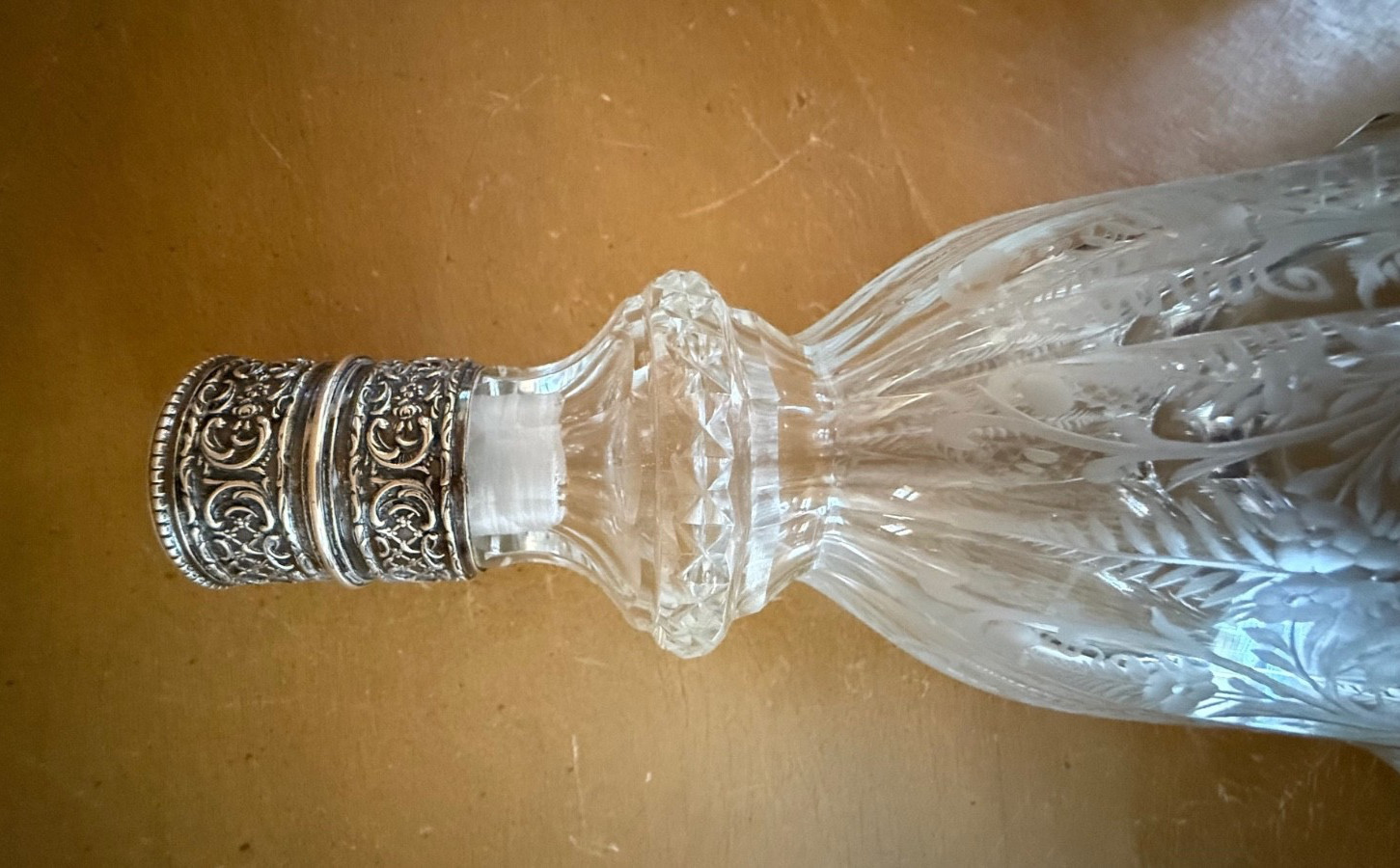 Antique German 925 Sterling Silver Cut Glass Decanter