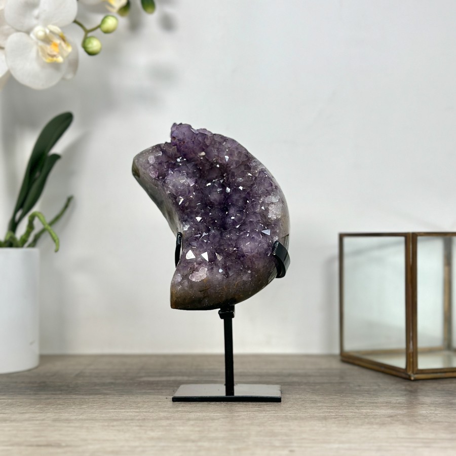 Amethyst Moon Shape Crystal Cluster on Stand. MWS2576